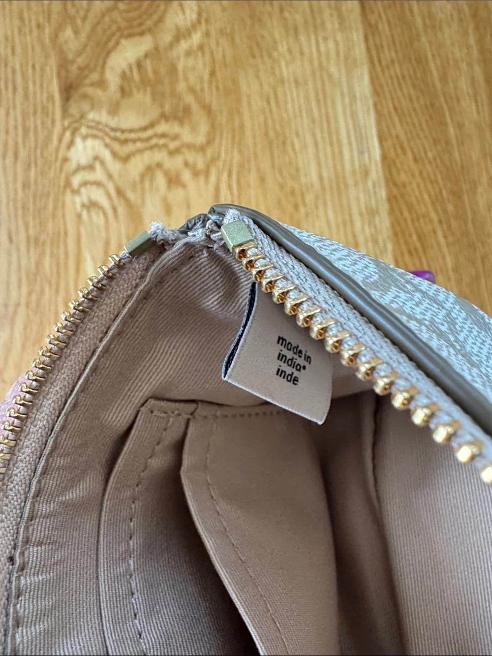Coach Metallic Signature Corner Zip Wristlet in Pearlized Canvas Gold Accents